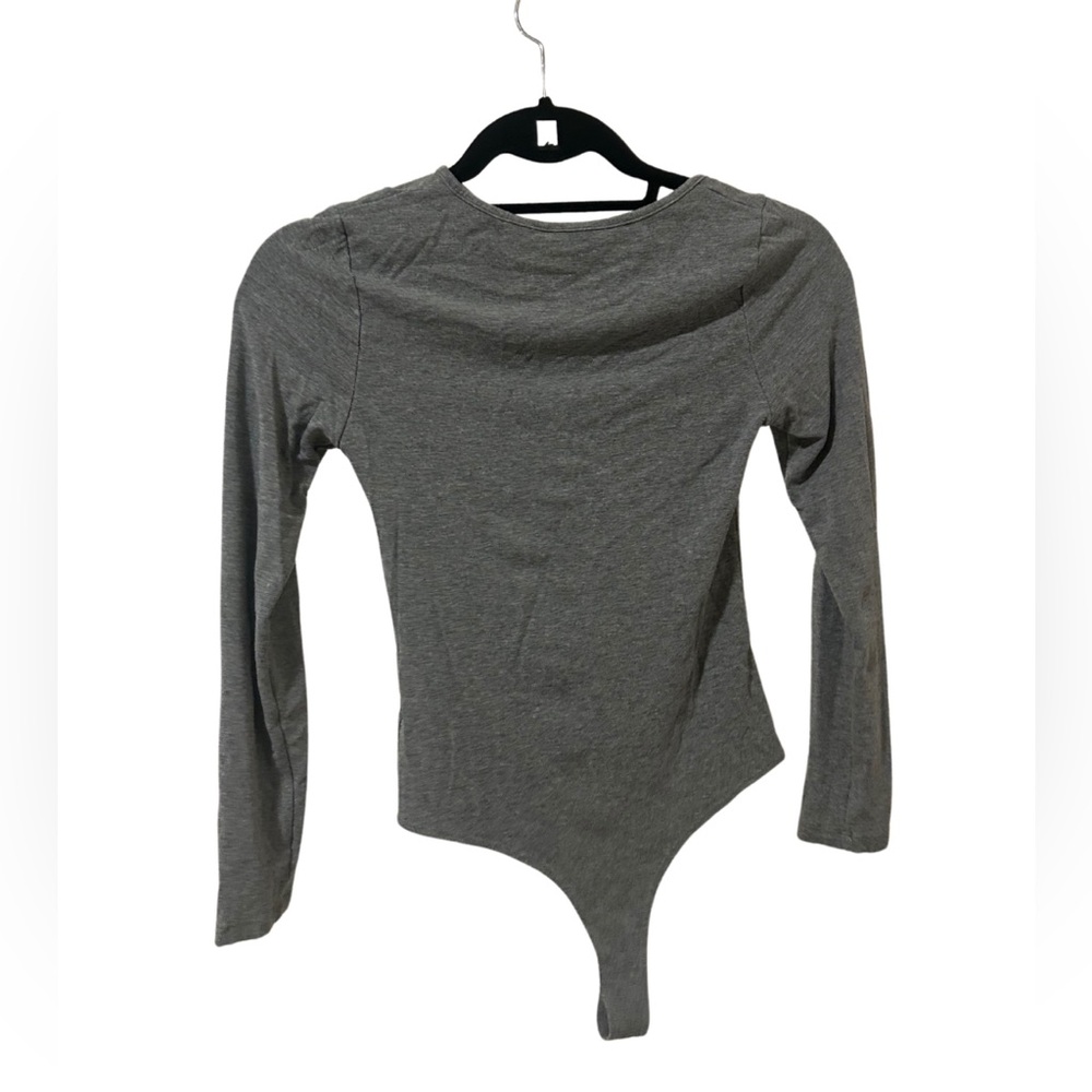 Grey Asymmetrical Neckline Long Sleeve Bodysuit | Size S | NWOT - Picture 2 of 4